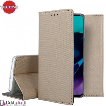 Telone atverčiamas dėklas - auksinės spalvos (telefonams Motorola Moto G71 5G)